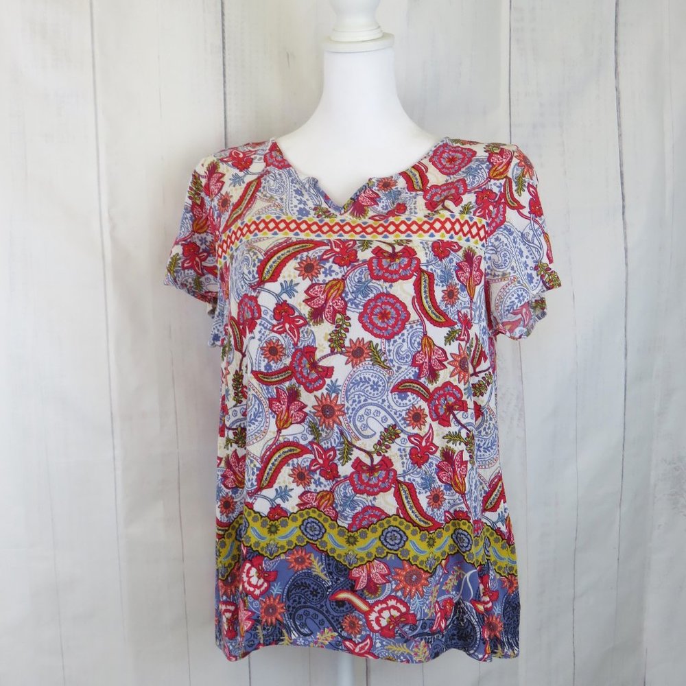 Red and Blue Floral Top Sleeveless Summer Blouse.....726